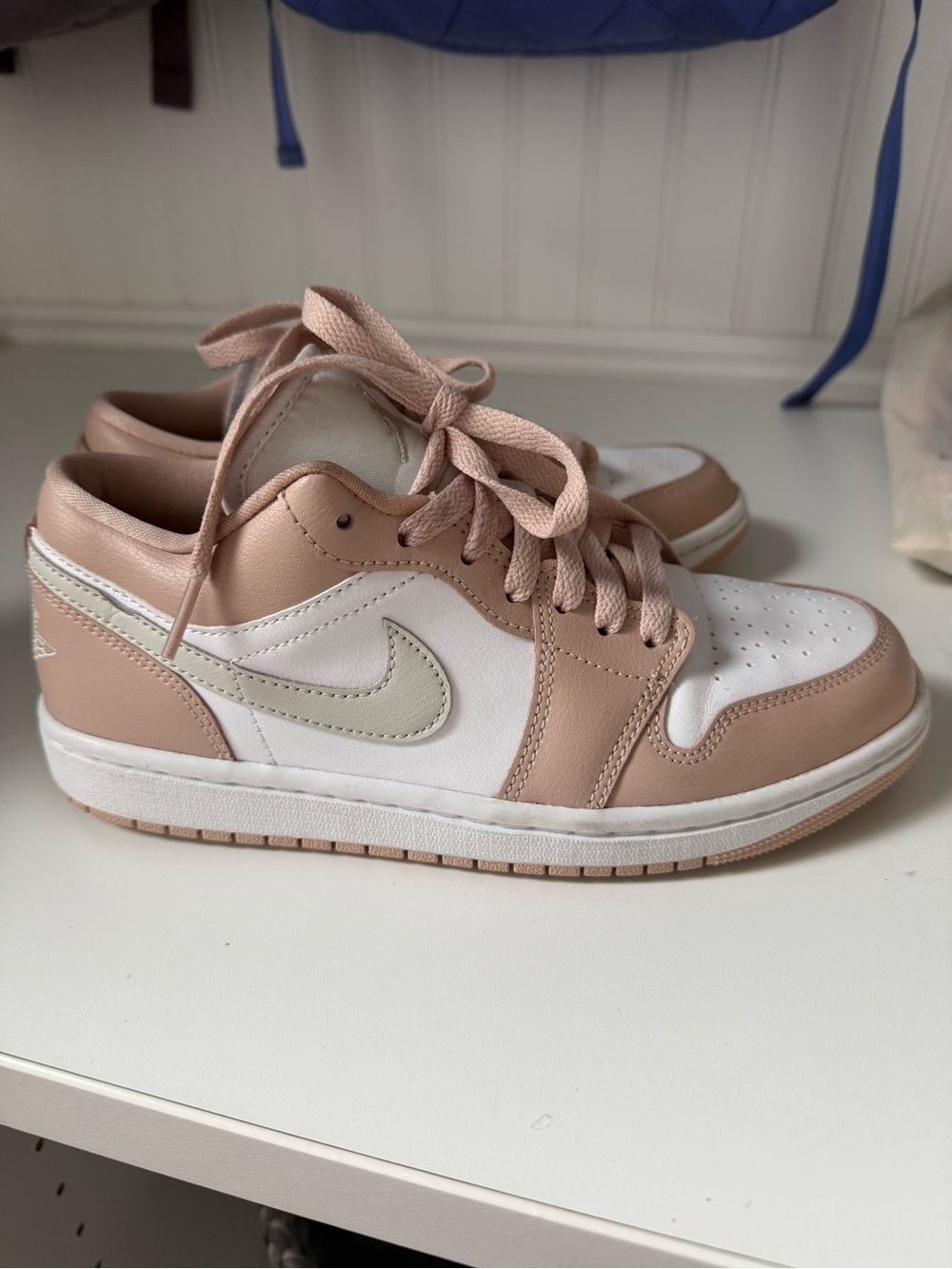 Nike Women’s  Air Jordan 1 Low Sneakers -White/light bone- particle beige